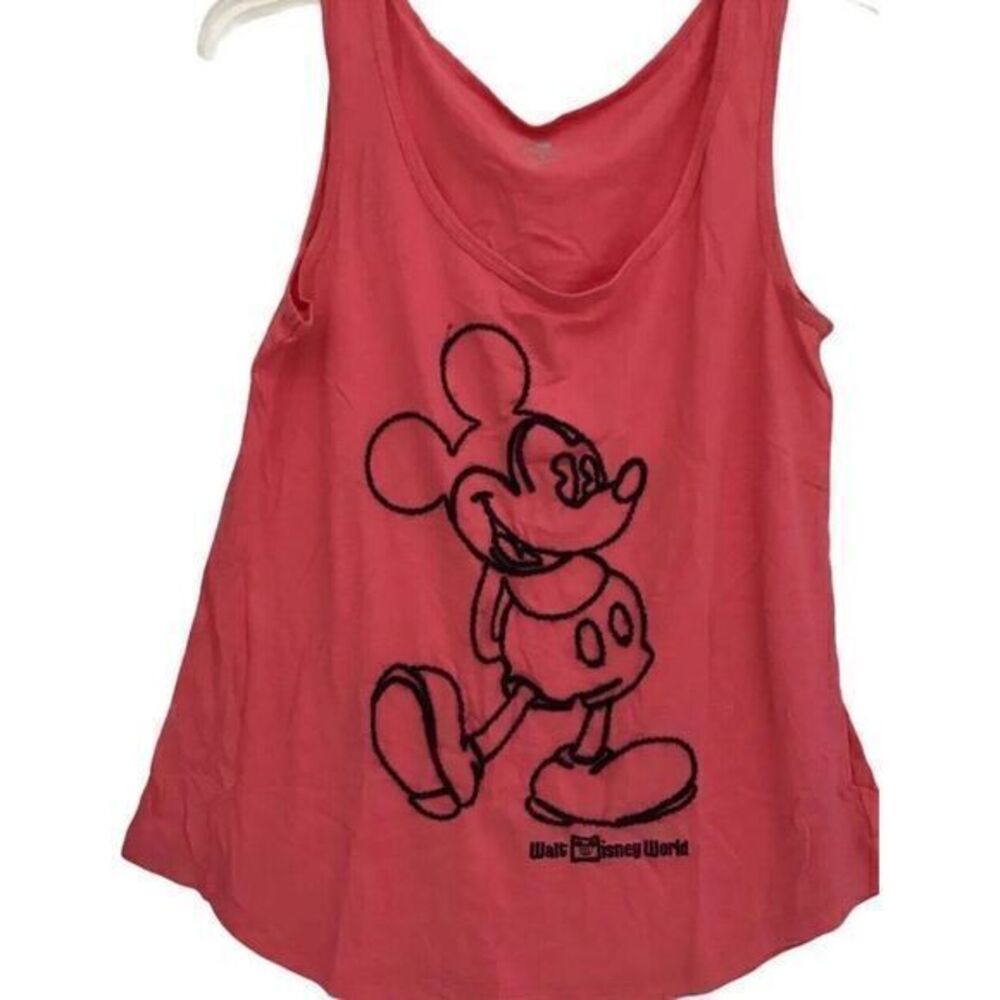 Disney Parks Embroidered Rope Stitched Mickey Mouse Red Tank Top M Coral Black